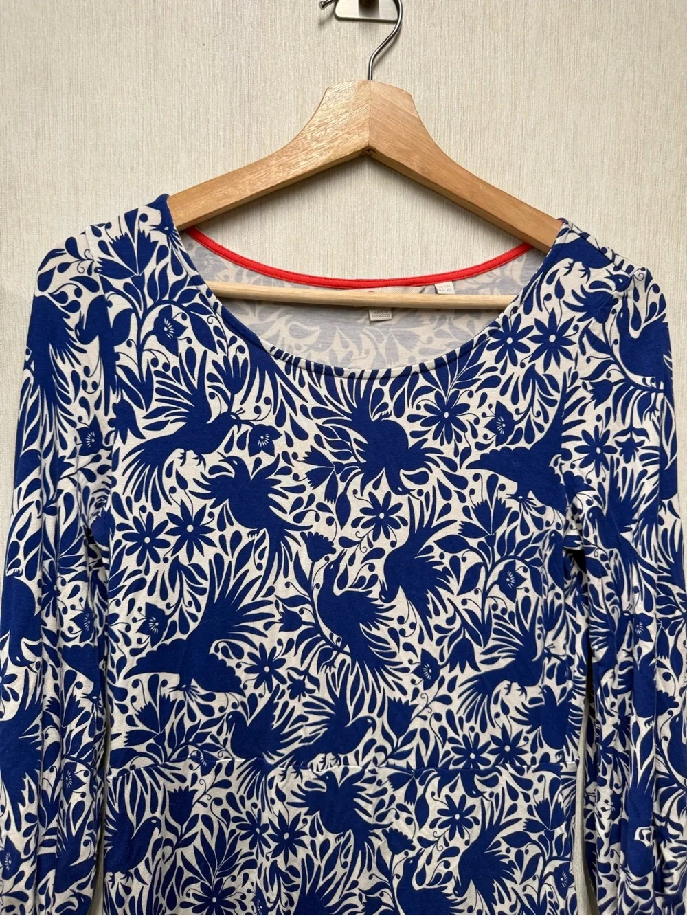 Boden Lucie Lapis Bird Ottomi Jersey Tunic Dress Blue White, Size 6L